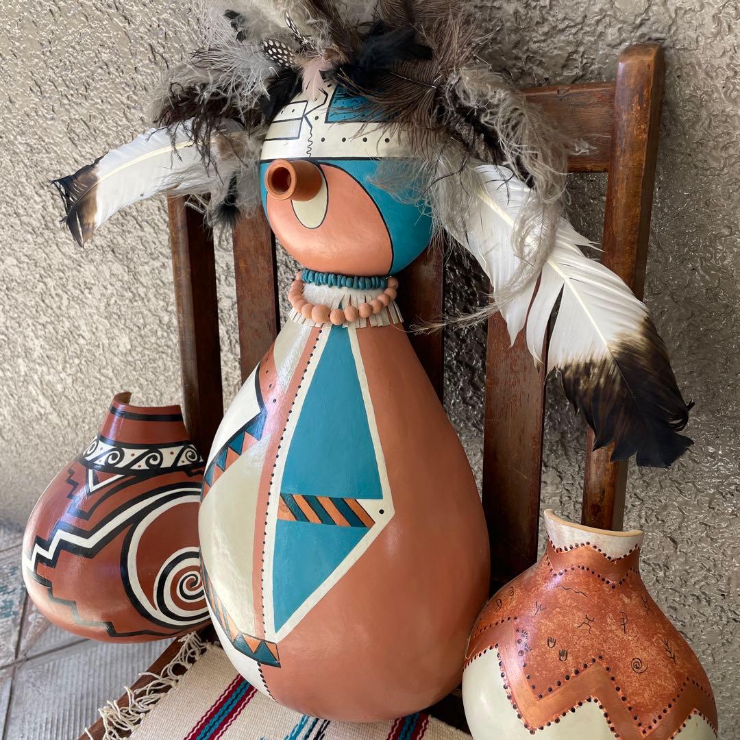 レアBIG！70s〜 ネイティブアメリカン カチナ＆壷の壁掛け　ナバホ族プエブロ
