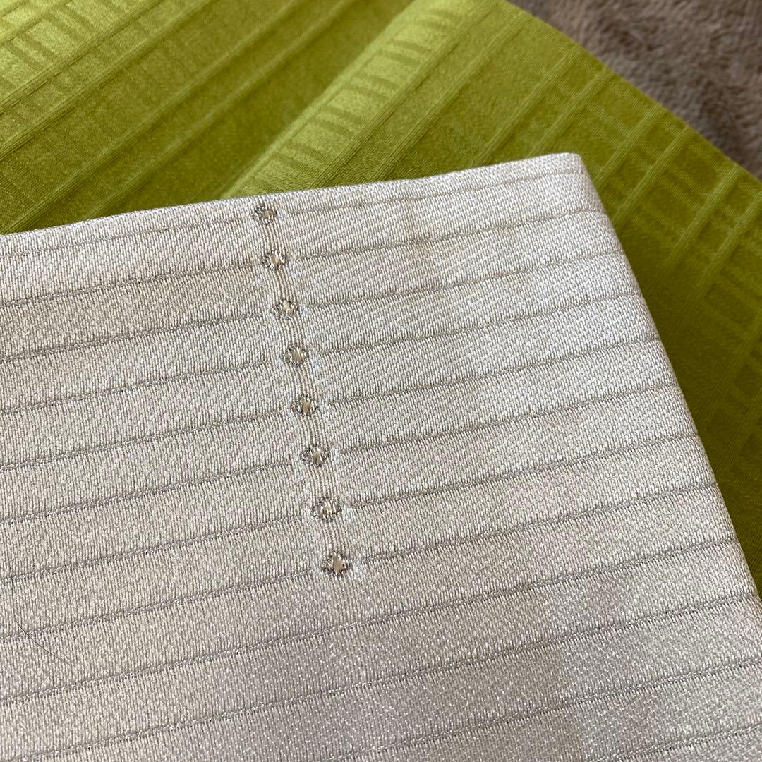 リバーシブル半幅帯 緑と白のストライプ