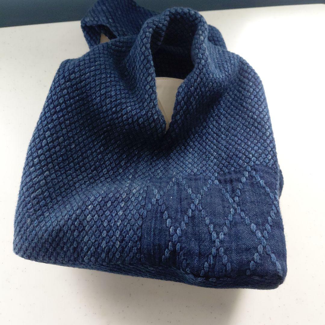 武州正藍染　手提げバッグ　小　二重刺子　濃紺