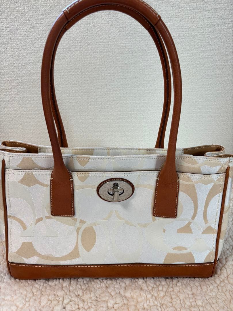 トートバッグ ホワイト/ベージュ 合成皮革