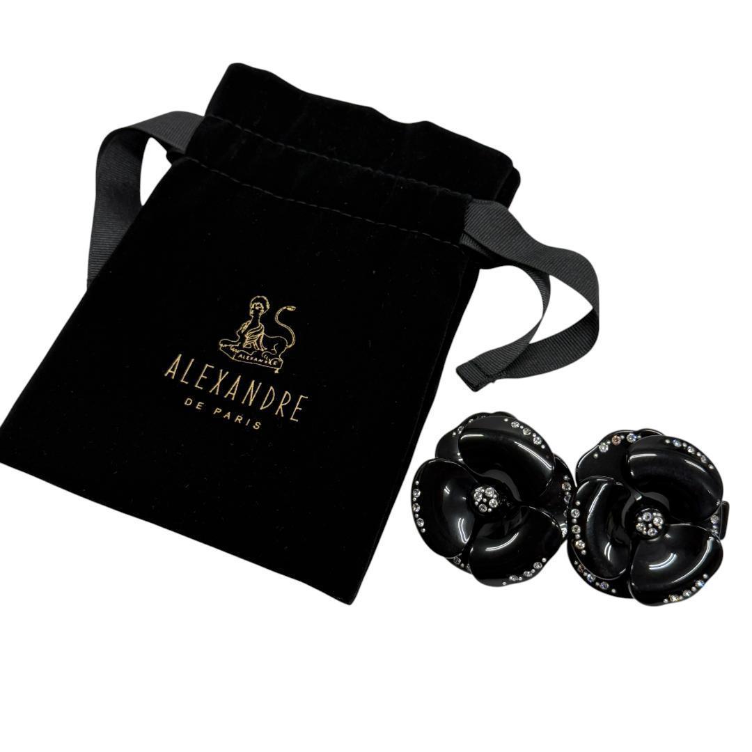 美品 アレクサンドルドゥパリ バレッタ ダブルカメリア フラワー ブラック