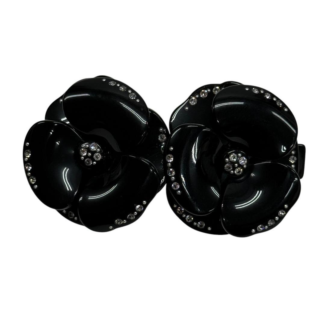 美品 アレクサンドルドゥパリ バレッタ ダブルカメリア フラワー ブラック