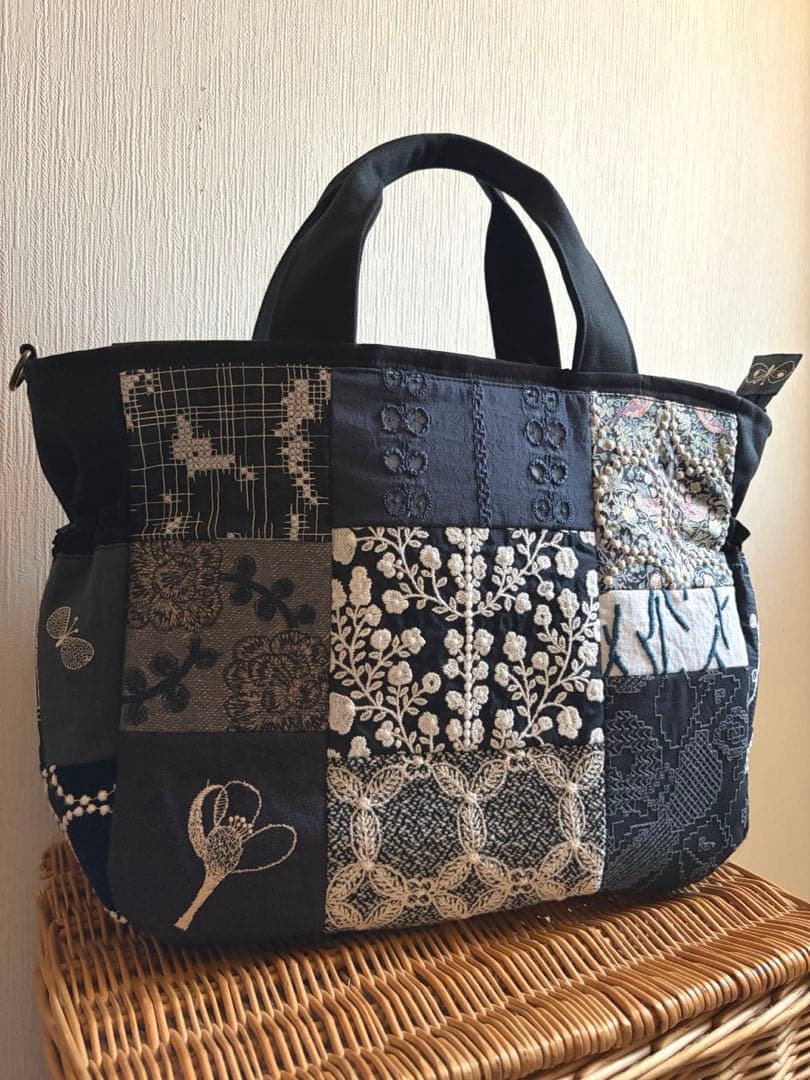 ミナペルホネン＊パッチギャザポケファスナートートLL✂️ハンドメイド