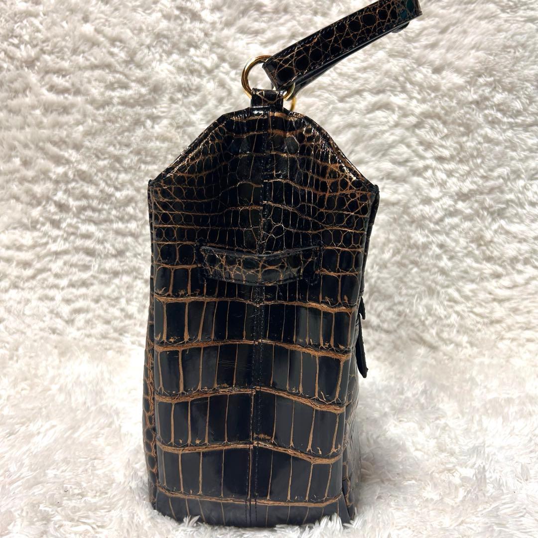 【美品】JRAタグ付 GRES リアル クロコダイル ハンドバッグ