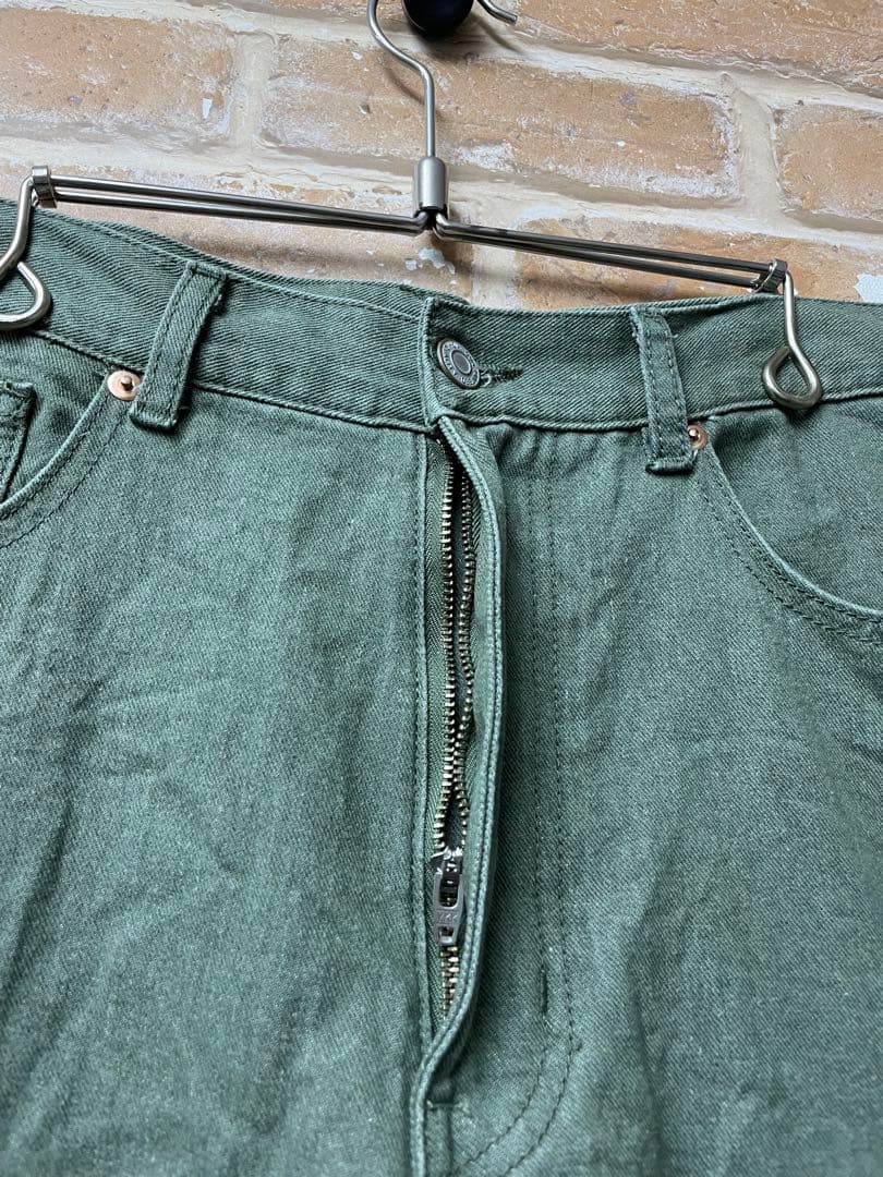 ブリーチデニム　デニム　バギーデニム　カーキ　ワイドデニム　y2k グランジ