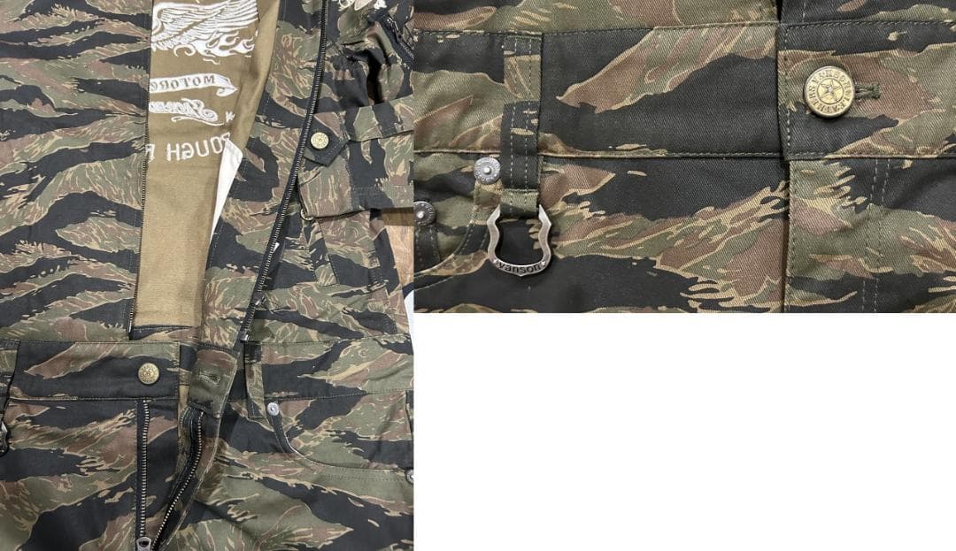 ＊VANSON タイガーカモ スカル 羽 刺繍 ワッペン つなぎ L