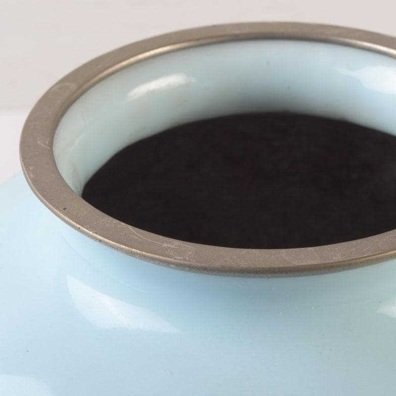 七宝焼　水色釉　双魚文　花瓶　V　9884