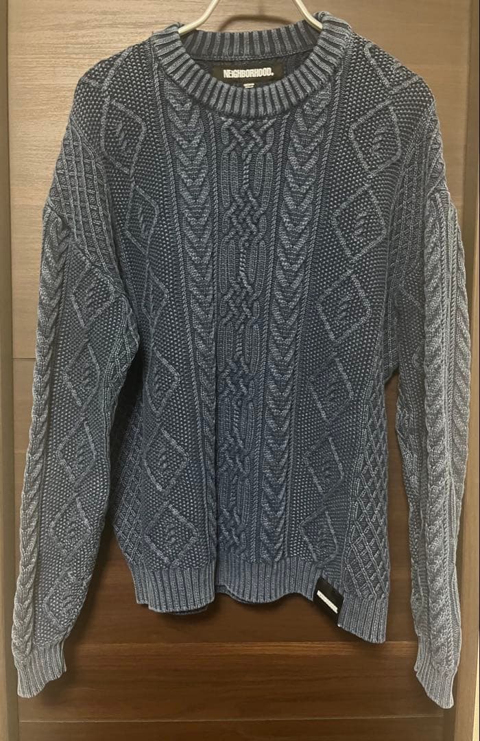 NEIGHBORHOOD CREWNECK CABLE SWEATERブルーM