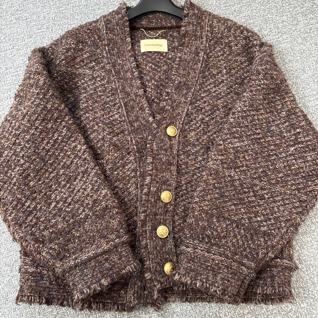 Curensology ツイーディヤーンニットカーディガン　ブラウン