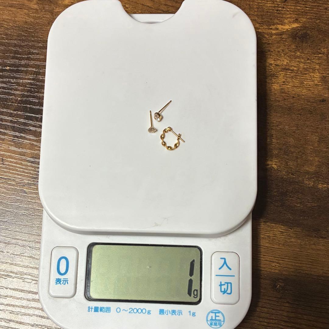 K18 ピアス片耳 刻印あり3点セット ダイヤ キュービックジルコニア