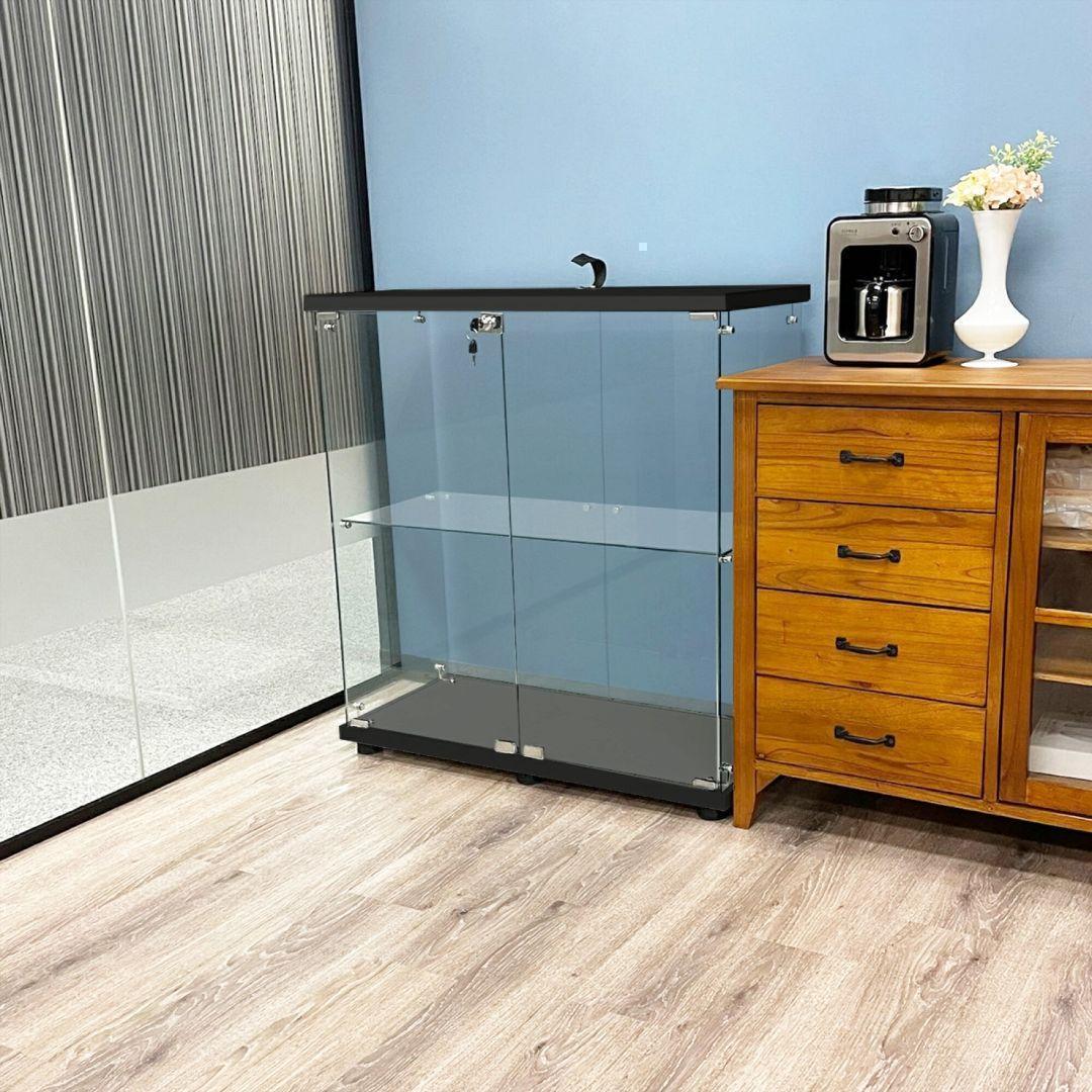 ガラスケース 2段両扉 コレクション フィギュア 棚 ショーケース 黒 1998