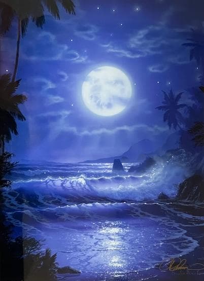 【真作】ダイヤ４個付クリスチャン・ラッセン Lassen「ミッドナイトブルーⅡ」