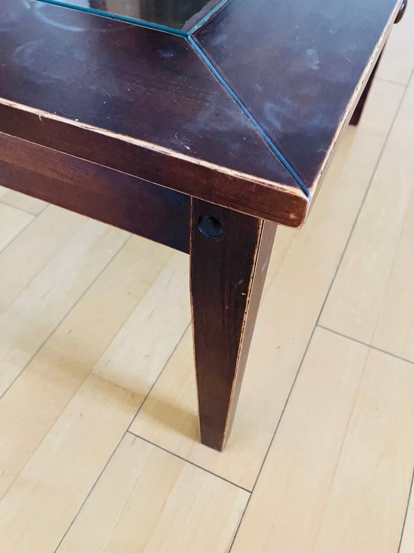 木製引き出し付き座卓 ガラス天板 約90cm x 60cm