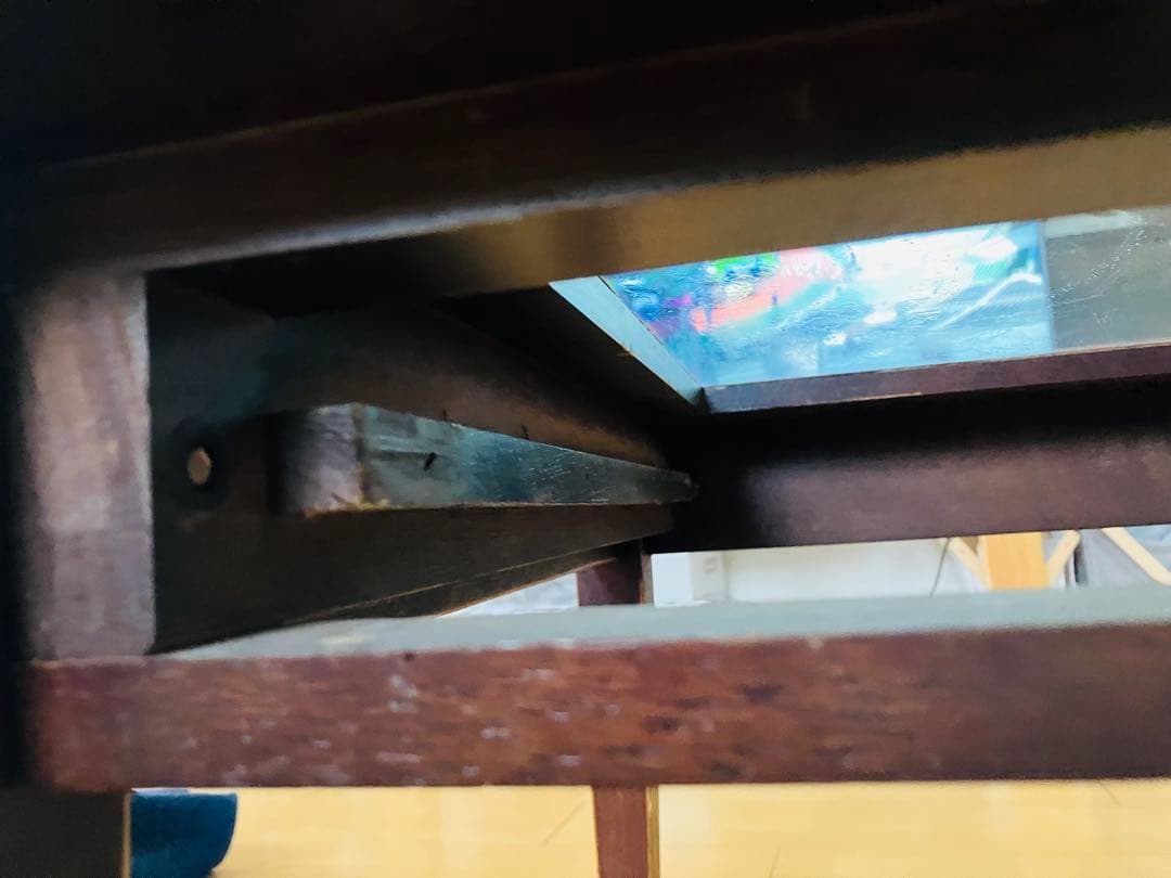 木製引き出し付き座卓 ガラス天板 約90cm x 60cm