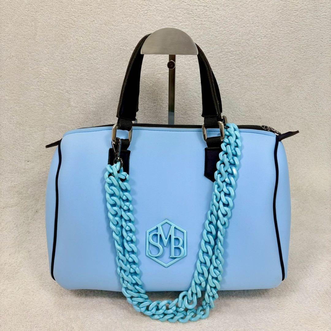 【美品✨】セーブマイバッグ ブルー　ボストンバッグ　2way ショルダーチェーン