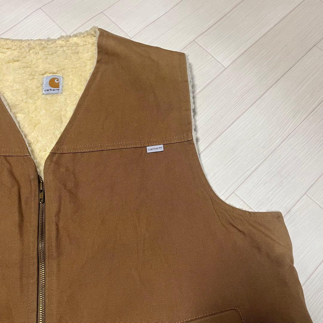 80s Carhartt ダック地ベスト 裏ボア 2XL