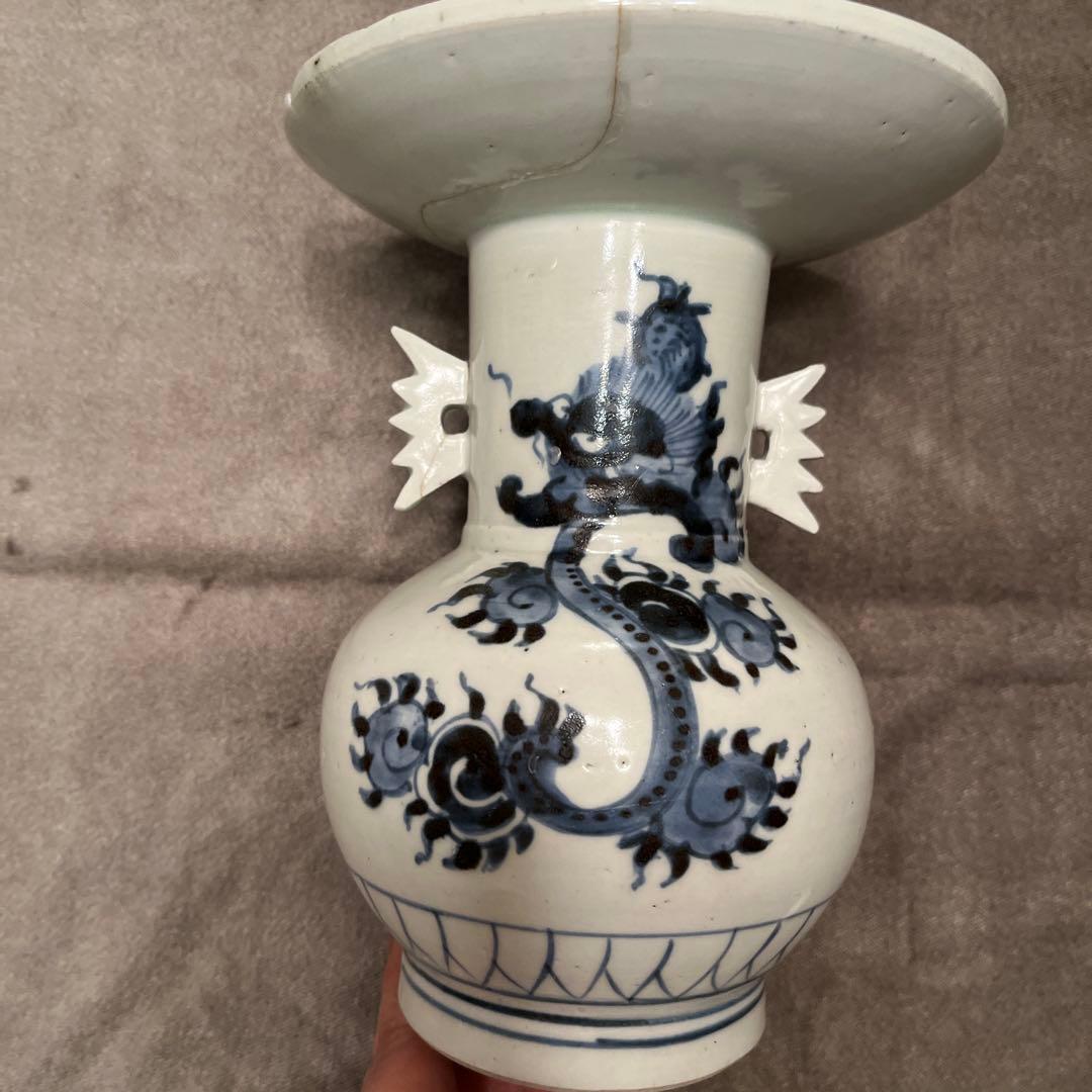 ビンテージ五ツメの青龍絵柄の陶器花瓶