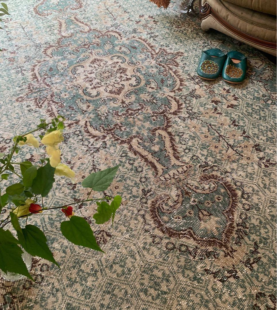 超大判　269×150宝石メダリオン　ピーコックグリーン　トルコヴィンテージラグ