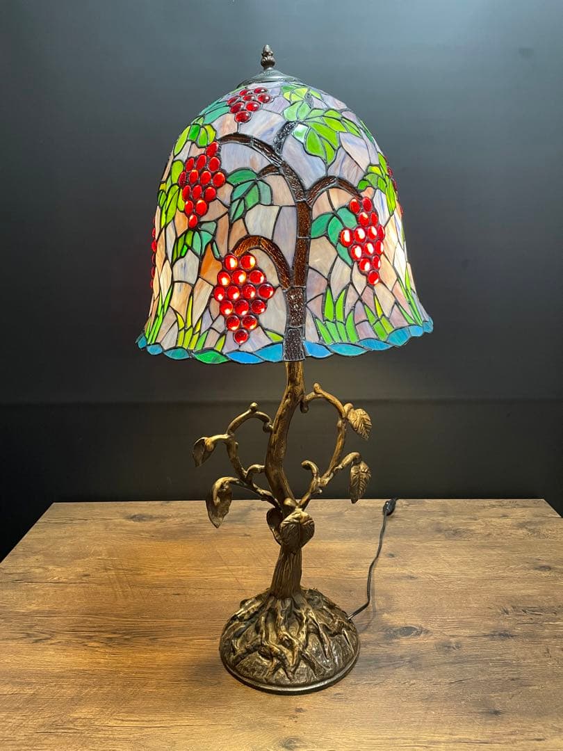 ヴィンテージ　ステンドグラステーブルスタンド　テーブルランプ　葡萄(大)88cm