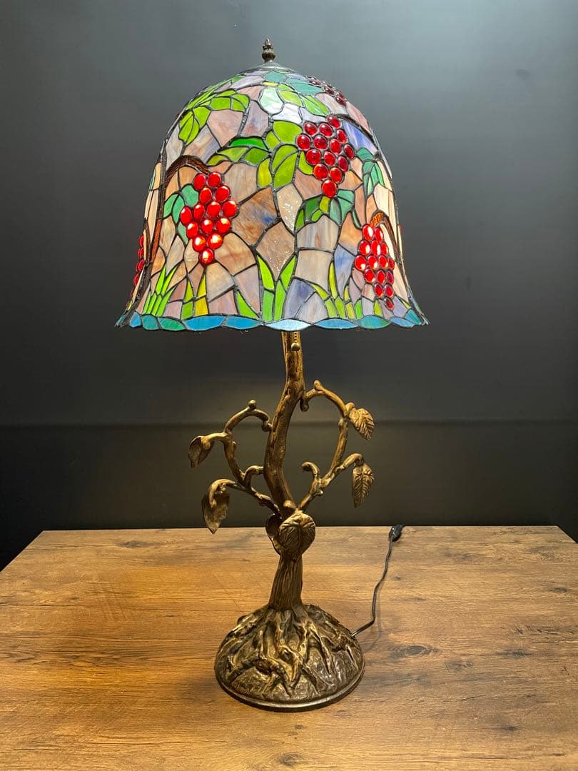 ヴィンテージ　ステンドグラステーブルスタンド　テーブルランプ　葡萄(大)88cm