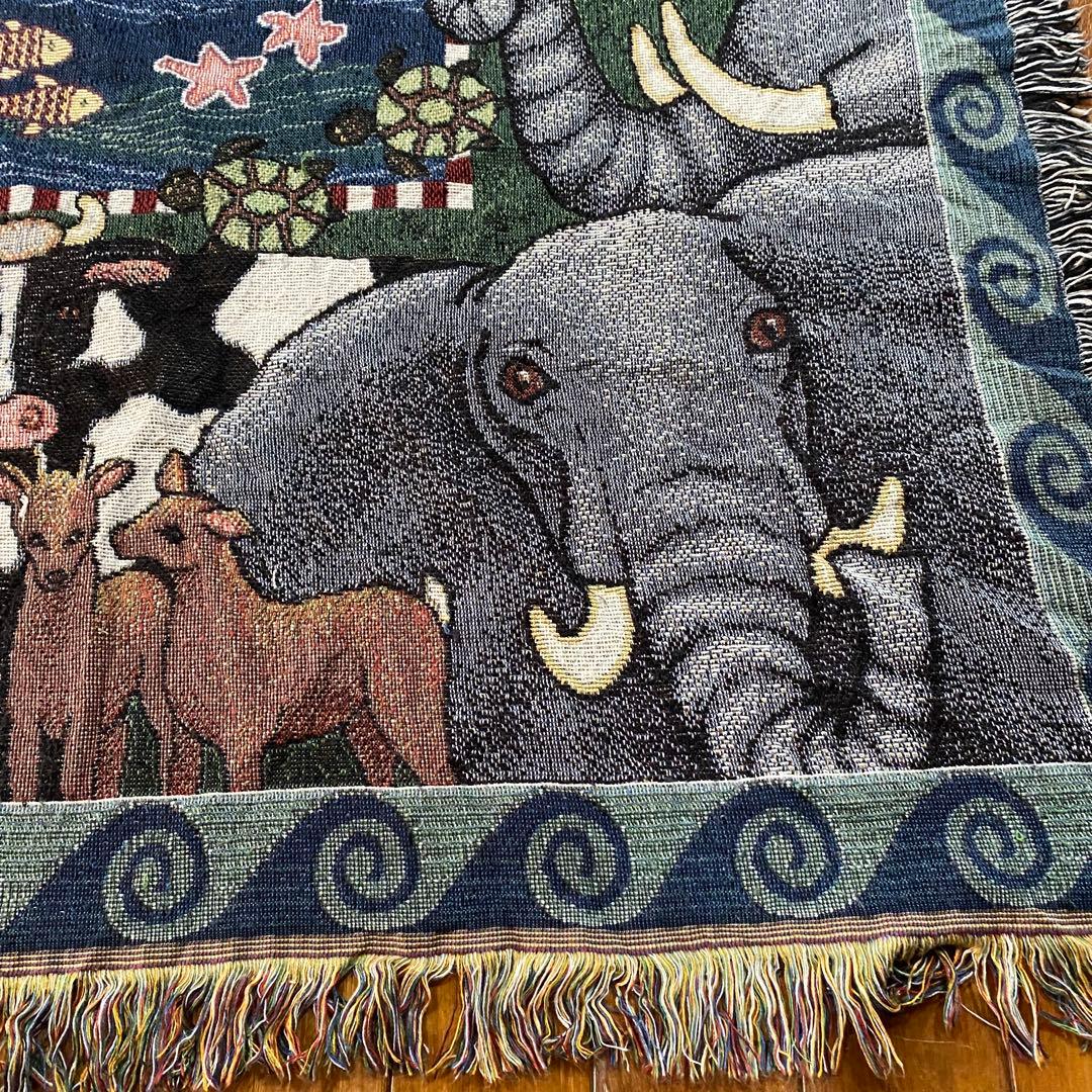 【90s】USA製 vintage ラグマット　動物大集合　可愛い　アートく芸術