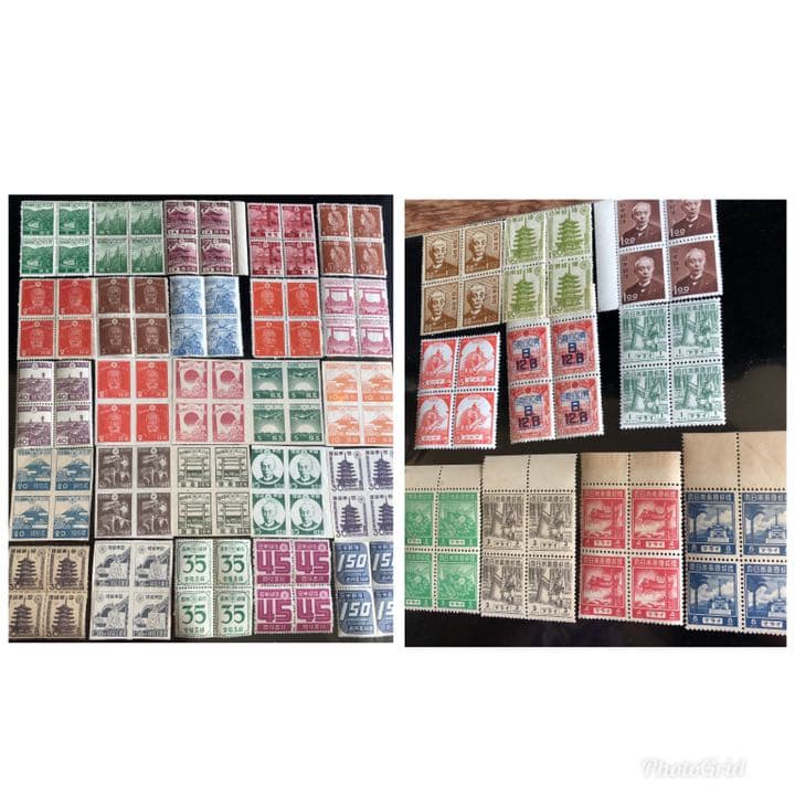 大コレクション！昭和12年〜26年 占領地切手、満州切手も35種4枚田型140枚