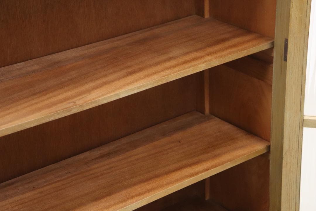 レトロ 無垢材 本箱 食器棚 書庫 戸棚 モールガラス キャビネット 水屋箪笥
