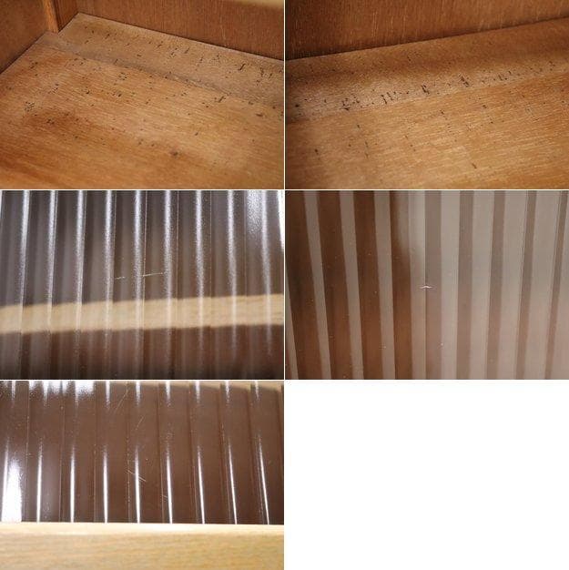 レトロ 無垢材 本箱 食器棚 書庫 戸棚 モールガラス キャビネット 水屋箪笥