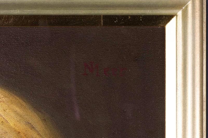 フェルメール　油彩　肉筆『耳飾りの少女』サイン　画廊シール　F6号　額　b636