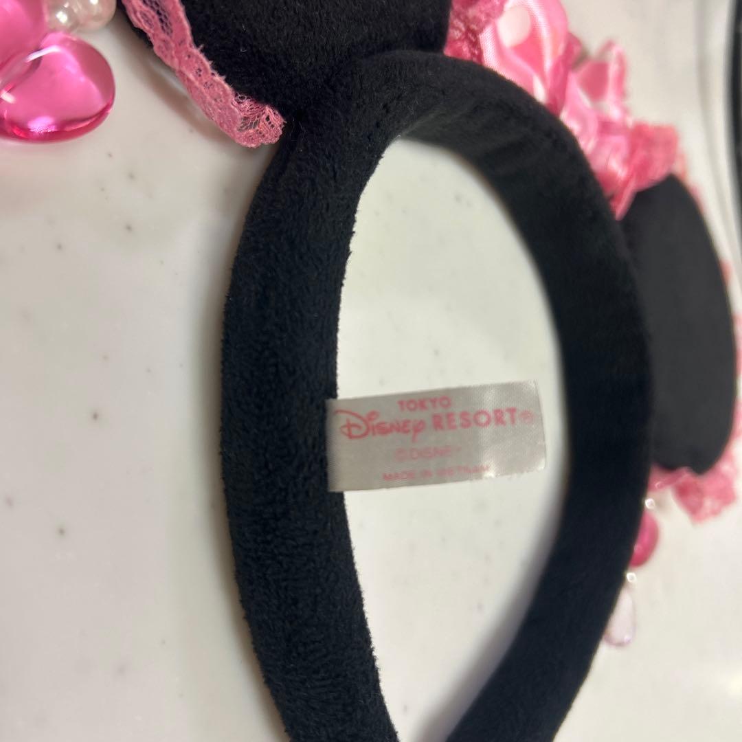 ミニー カチューシャ ピンク イヤリング 水玉 レース リボン ディズニー