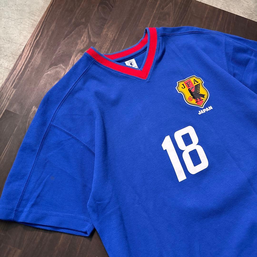 8SM1 小野伸二　日本代表　ゲームシャツ　Tシャツ　18番　青　サッカー　古着