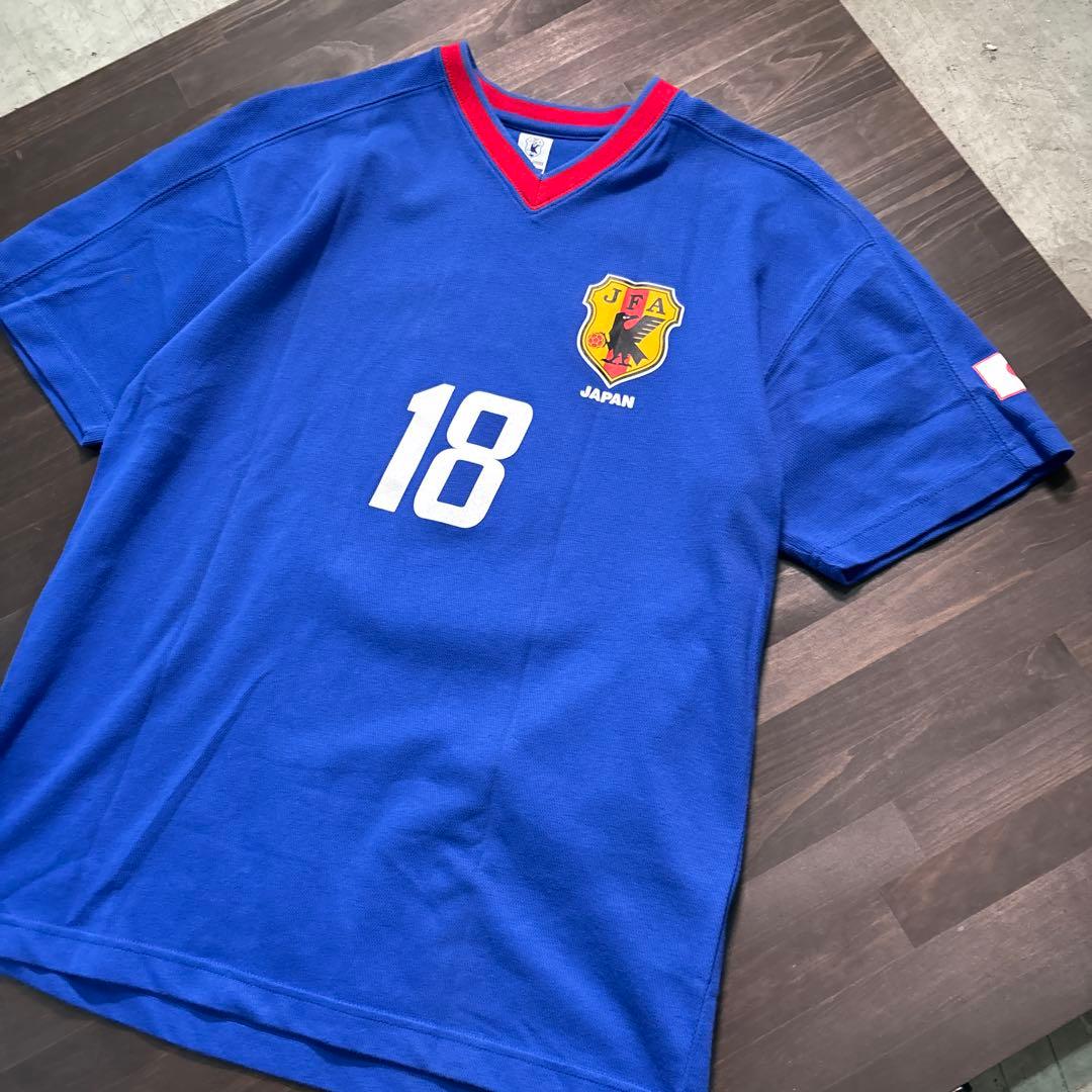 8SM1 小野伸二　日本代表　ゲームシャツ　Tシャツ　18番　青　サッカー　古着