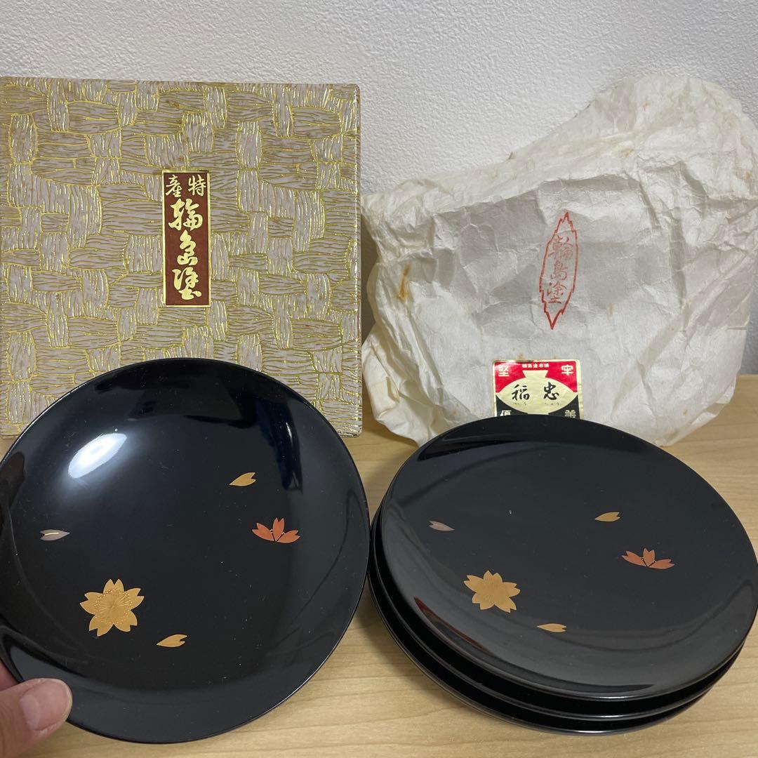 美品❗️輪島塗　稲忠　銘々皿５枚セット 桜模様