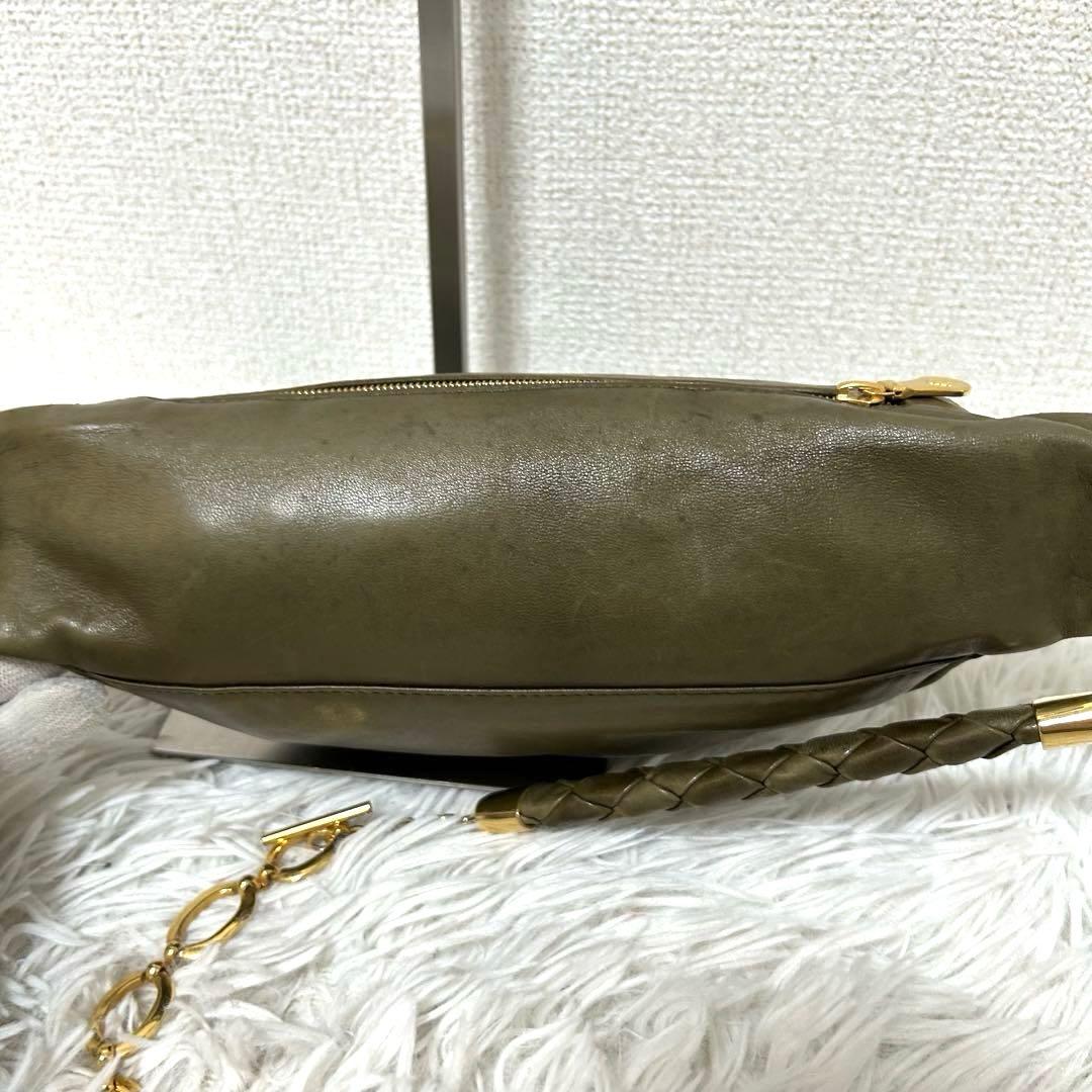 【希少✨ヴィンテージ/チェーン】ボッテガヴェネタ　ボディバッグ　カーキ　本革　金
