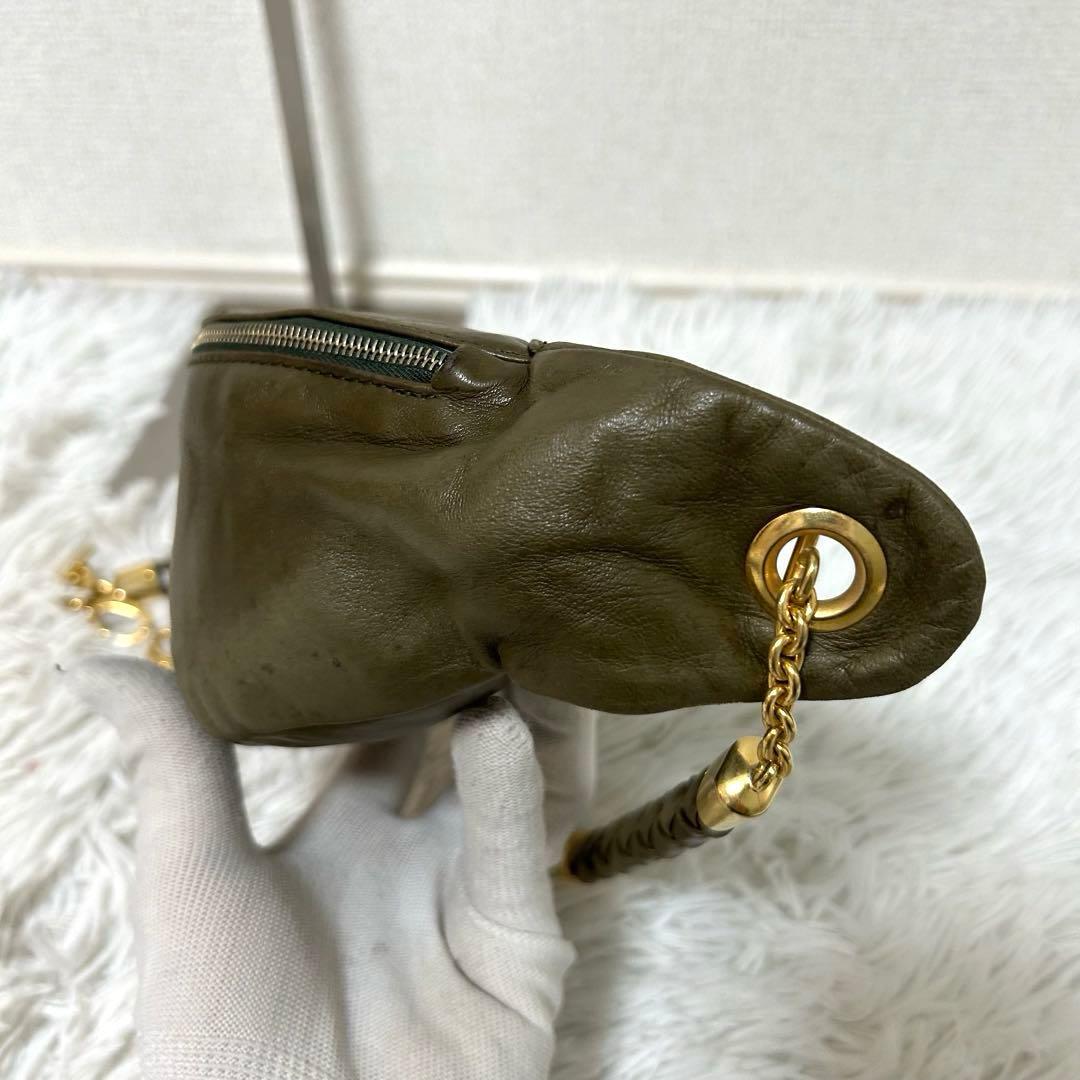 【希少✨ヴィンテージ/チェーン】ボッテガヴェネタ　ボディバッグ　カーキ　本革　金