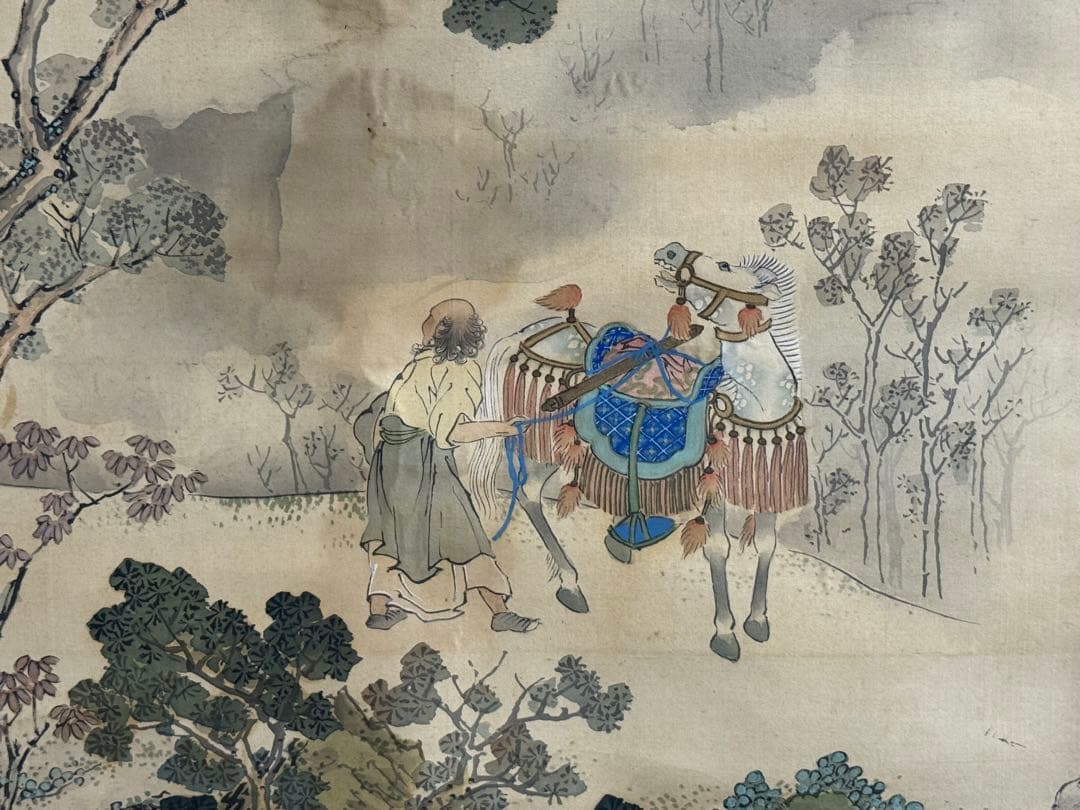 高田竹山筆　檀特山之圖　青緑法　掛軸　共箱　送料込み250902