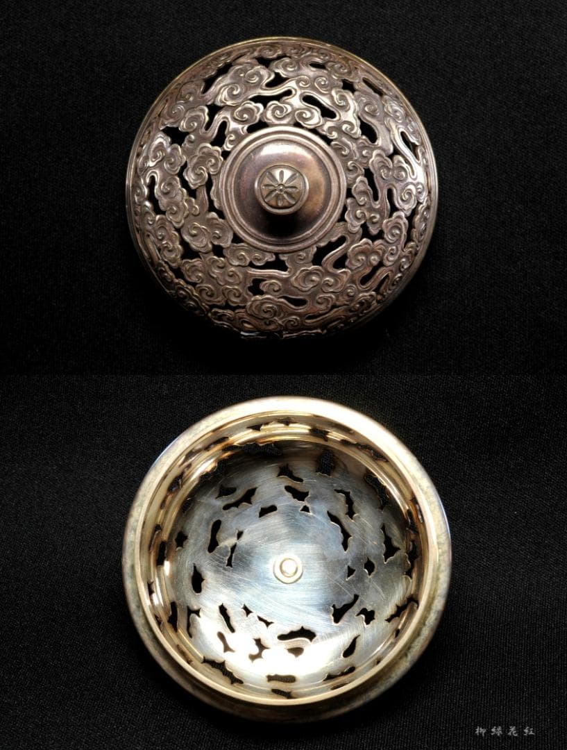 五代 三浦竹泉 白瓷金襴手 龍紋 輪花 香炉 共箱 公春在銘銀火屋添 約96ｇ