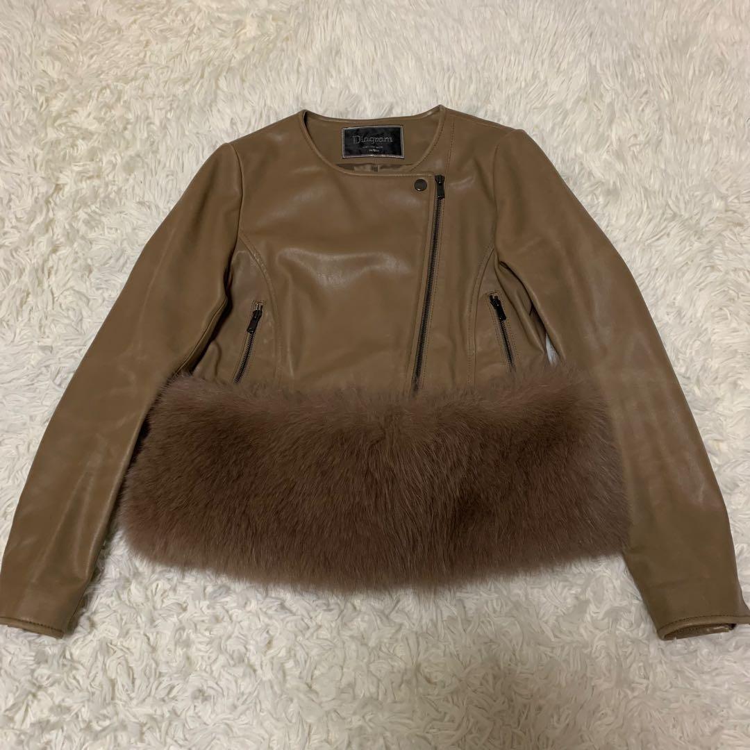 ダイアグラム ライダース ジャケット レザー 羊革 フォックスファー S