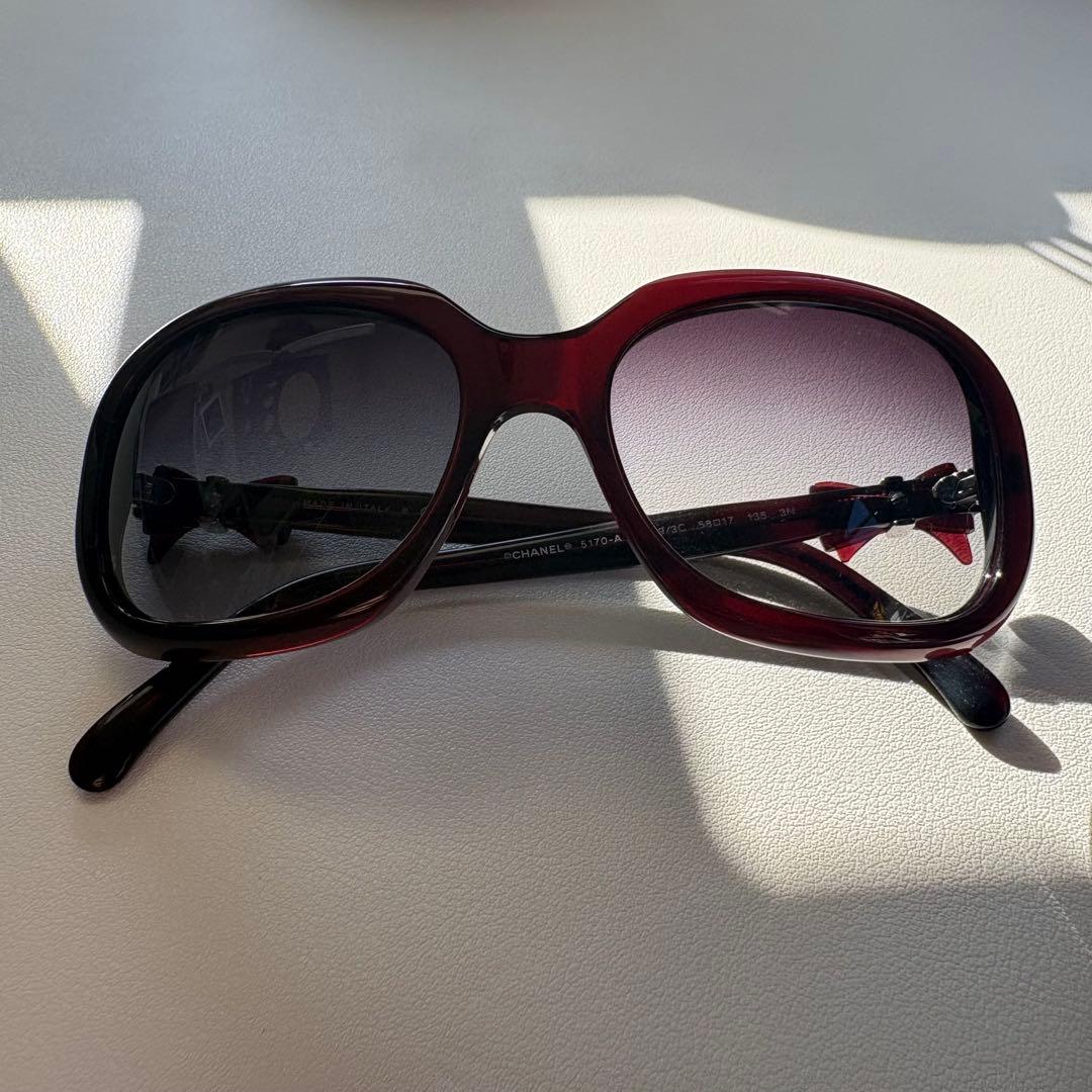 CHANEL ダークブラウン ラウンドサングラス ケース付き