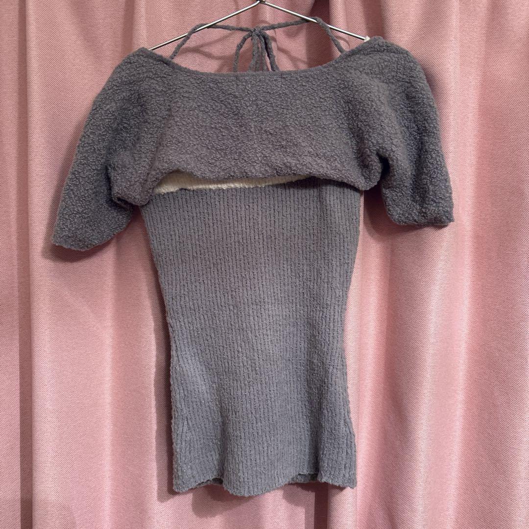 トップス andmary Bicolor ribbon tops color white