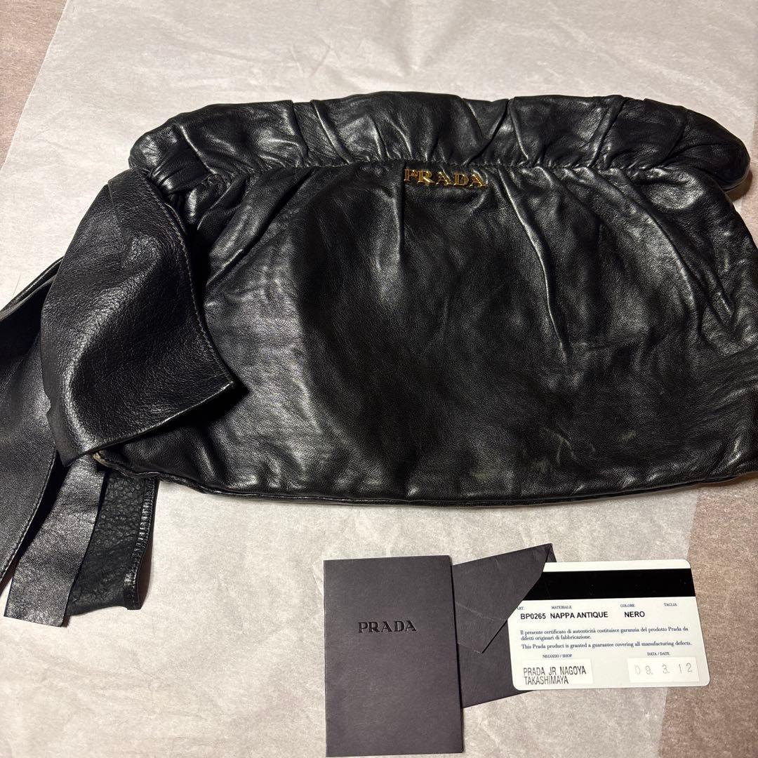 PRADA ブラック ナッパレザー クラッチバッグ