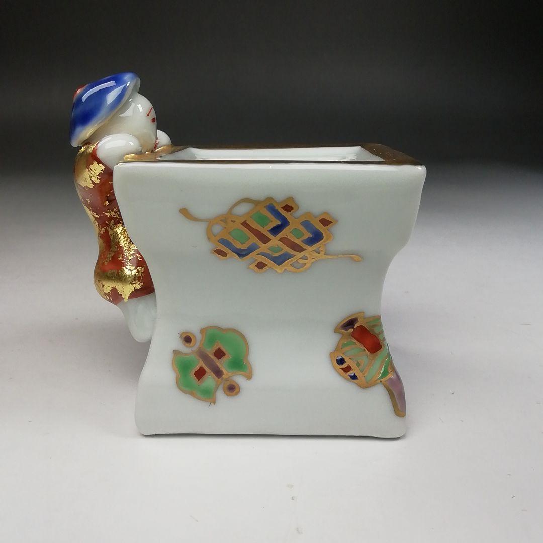 Ｗ５０　蓋置　『色絵　一閑人』『高野昭阿弥 造』　共箱　茶道具