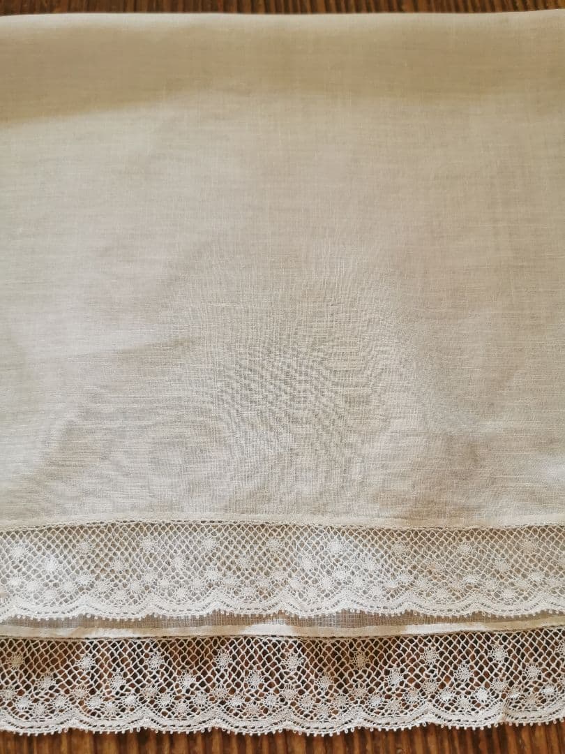 アンティークフランス ローンクロス ヴァレンシエンヌ水玉レース装飾 ランナー