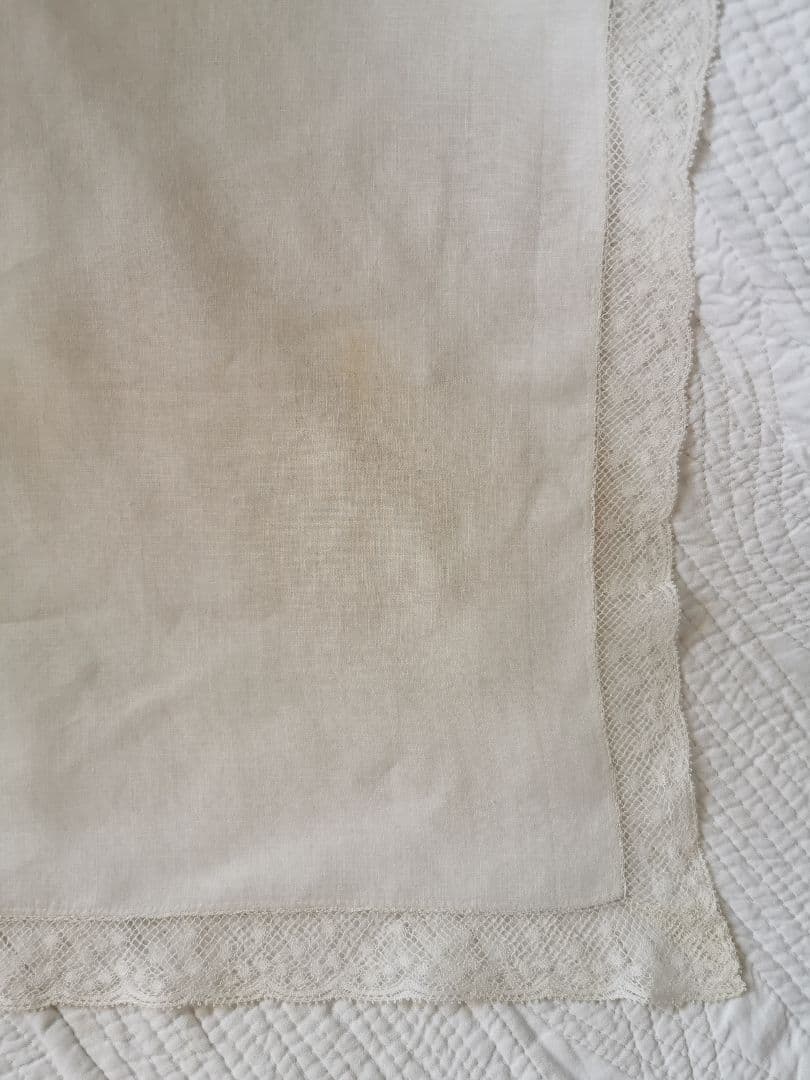 アンティークフランス ローンクロス ヴァレンシエンヌ水玉レース装飾 ランナー