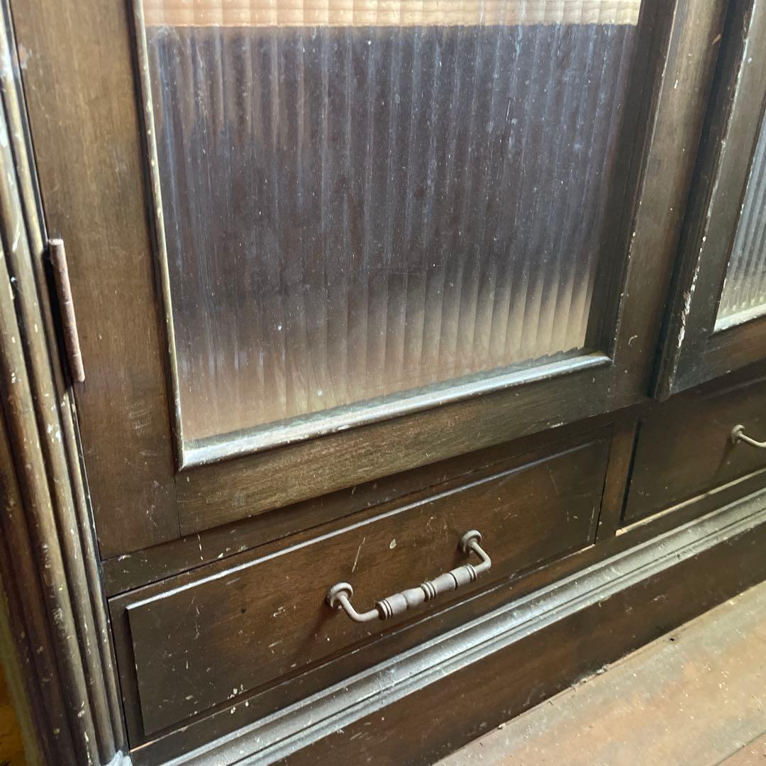 25日迄　ヴィンテージ　アンティーク　レトロ　木製モザイクガラス扉　キャビネット