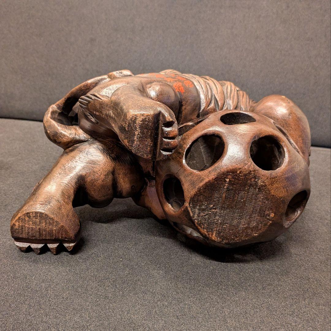 木彫 獅子 置物 一対｜唐獅子 透かし彫り 国際獅子会 敬贈 縁起物