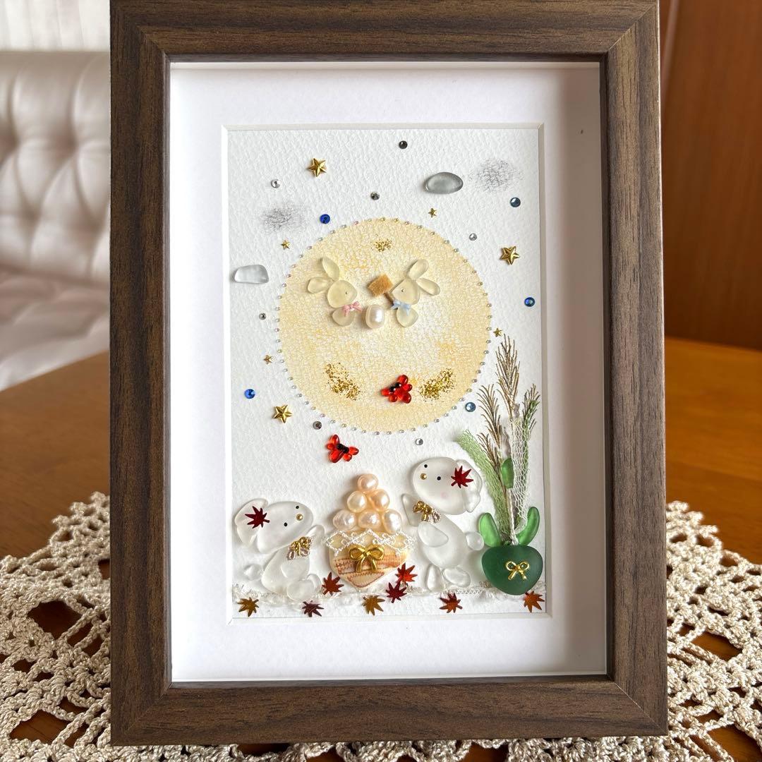 シーグラスアート❁仲良しうさちゃんひまわりケーキ❁