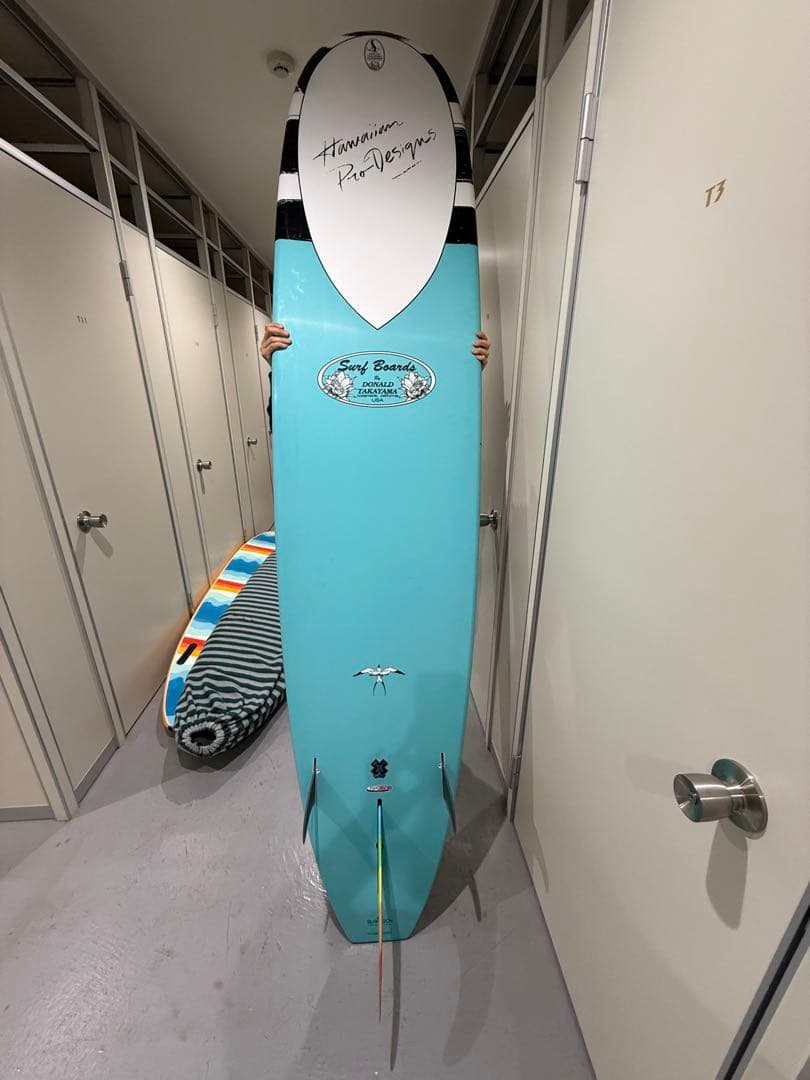 美品！アクアブルー サーフボード ストライプデザイン
