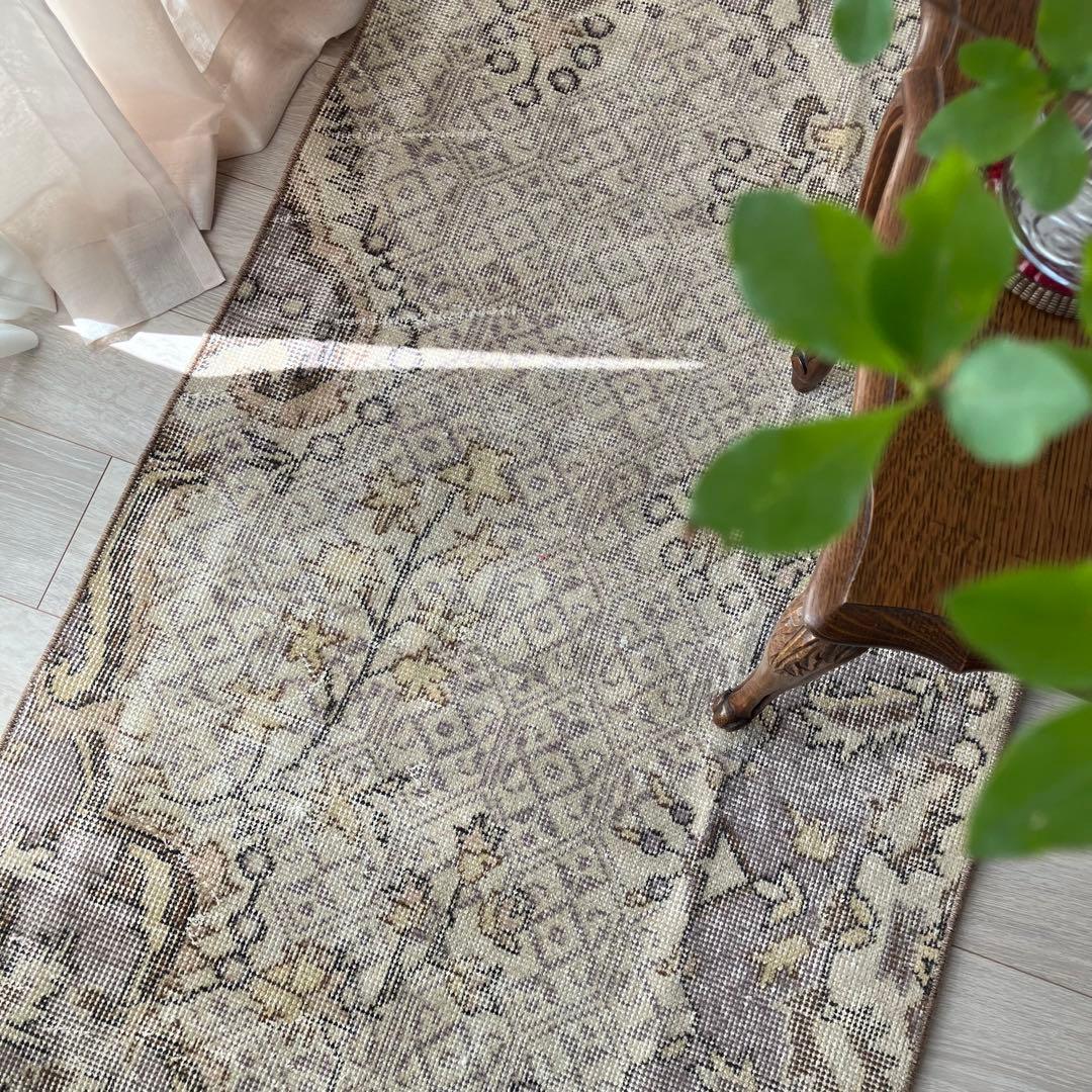 3m超ロング／76×297 グレー　メダリオンランナー　トルコヴィンテージラグ