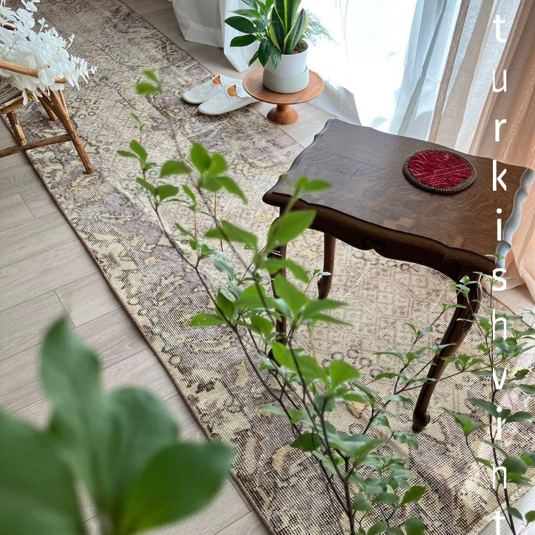 3m超ロング／76×297 グレー　メダリオンランナー　トルコヴィンテージラグ